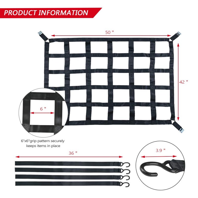Surmount Way Surmountway Cargo Net for Pickup Truck Bed(42" x 50"), Truck Bed Cargo Net with Capacity 1100LBS, Heavy Duty Cargo Nets with Adjustable Cam Buckles & S-Hooks, Truck Cargo Net for Trailer Trucks - Image 4